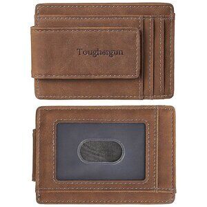 Genuine Leather Magnetic Front Pocket Money Clip Wallet , Deep Brown